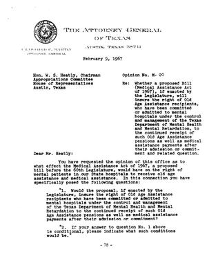 Primary view of object titled 'Texas Attorney General Opinion: M-20'.