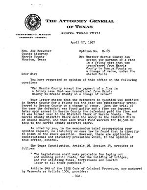 Primary view of object titled 'Texas Attorney General Opinion: M-65'.