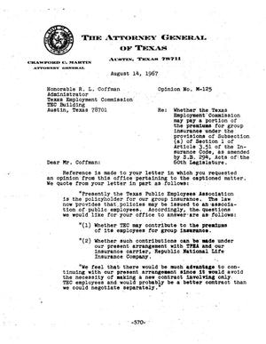 Primary view of object titled 'Texas Attorney General Opinion: M-125'.