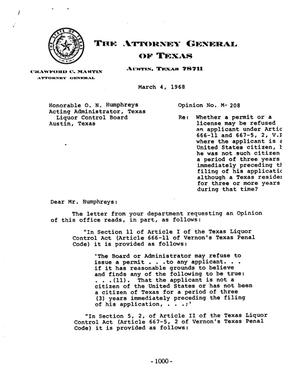 Primary view of object titled 'Texas Attorney General Opinion: M-208'.