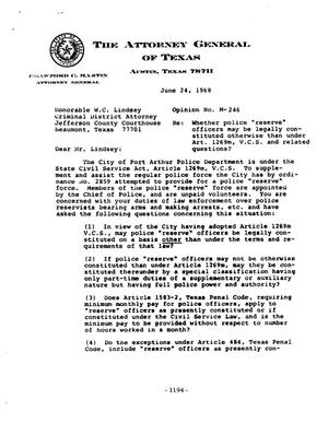Primary view of object titled 'Texas Attorney General Opinion: M-246'.