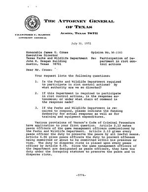 Primary view of object titled 'Texas Attorney General Opinion: M-1183'.