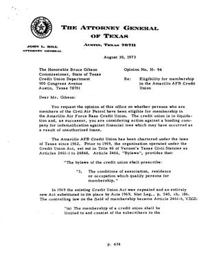 Primary view of object titled 'Texas Attorney General Opinion: H-94'.