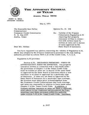 Primary view of object titled 'Texas Attorney General Opinion: H-598'.
