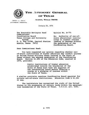 Primary view of object titled 'Texas Attorney General Opinion: H-771'.
