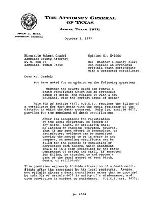 Primary view of object titled 'Texas Attorney General Opinion: H-1064'.
