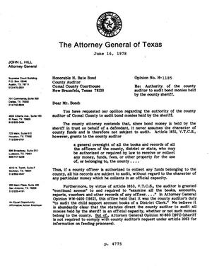 Primary view of object titled 'Texas Attorney General Opinion: H-1185'.