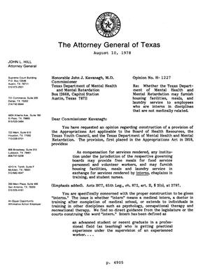 Primary view of object titled 'Texas Attorney General Opinion: H-1227'.