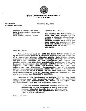 Primary view of object titled 'Texas Attorney General Opinion: JM-1115'.