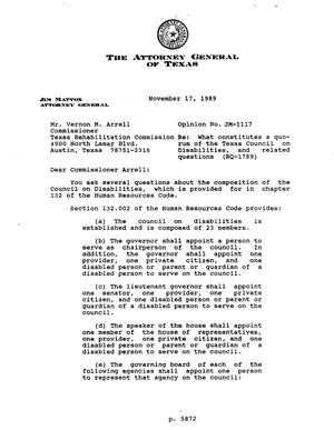 Primary view of object titled 'Texas Attorney General Opinion: JM-1117'.