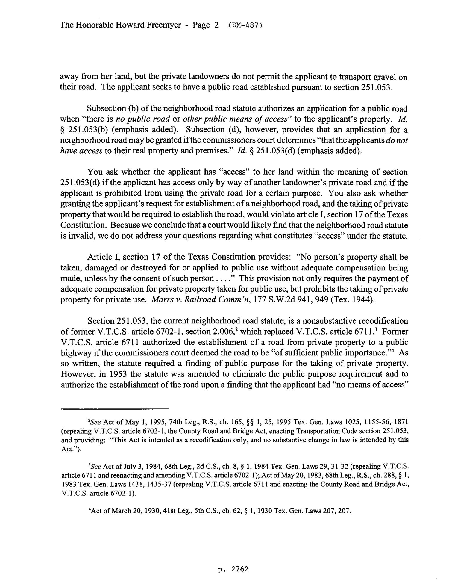 Texas Attorney General Opinion: DM-487
                                                
                                                    [Sequence #]: 2 of 5
                                                
