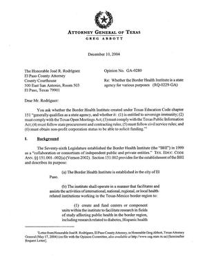 Primary view of object titled 'Texas Attorney General Opinion: GA-0280'.