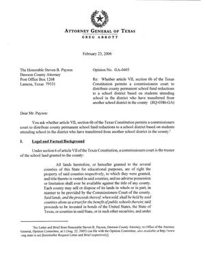 Primary view of object titled 'Texas Attorney General Opinion: GA-0405'.