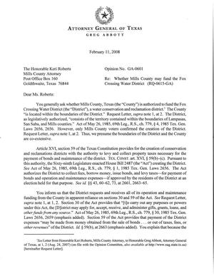 Primary view of object titled 'Texas Attorney General Opinion: GA-0601'.