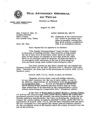 Primary view of object titled 'Texas Attorney General Opinion: MS-79'.