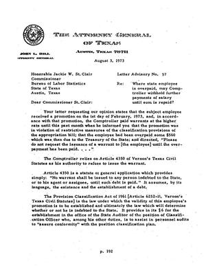 Primary view of object titled 'Texas Attorney General Opinion: LA-57'.