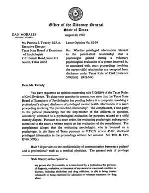 Primary view of object titled 'Texas Attorney General Opinion: LO92-039'.