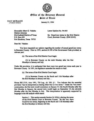 Primary view of object titled 'Texas Attorney General Opinion: LO94-003'.