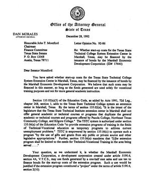 Primary view of object titled 'Texas Attorney General Opinion: LO92-086'.