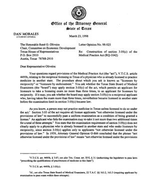 Primary view of object titled 'Texas Attorney General Opinion: LO98-025'.
