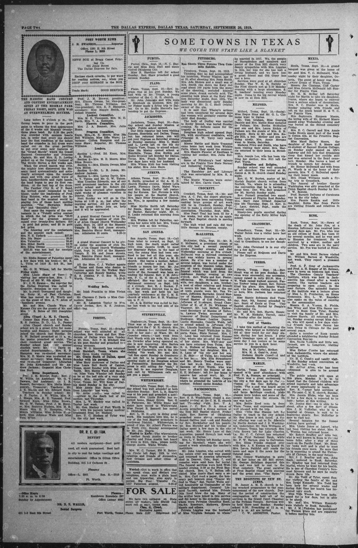 The Dallas Express (Dallas, Tex.), Vol. 26, No. 49, Ed. 1 Saturday, September 20, 1919
                                                
                                                    [Sequence #]: 2 of 12
                                                