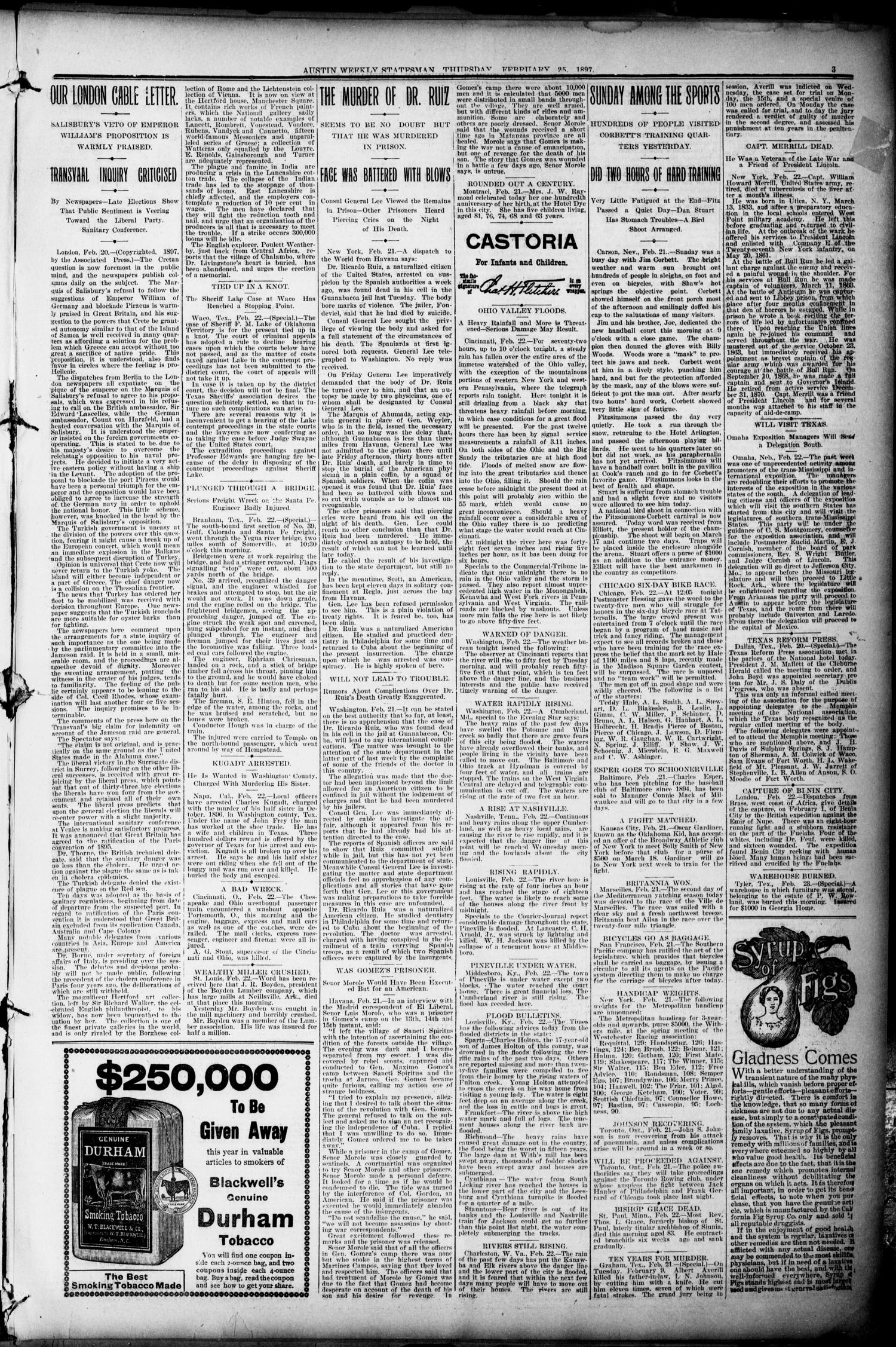 Austin Weekly Statesman. (Austin, Tex.), Vol. 26, Ed. 1 Thursday, February 25, 1897
                                                
                                                    [Sequence #]: 3 of 12
                                                
