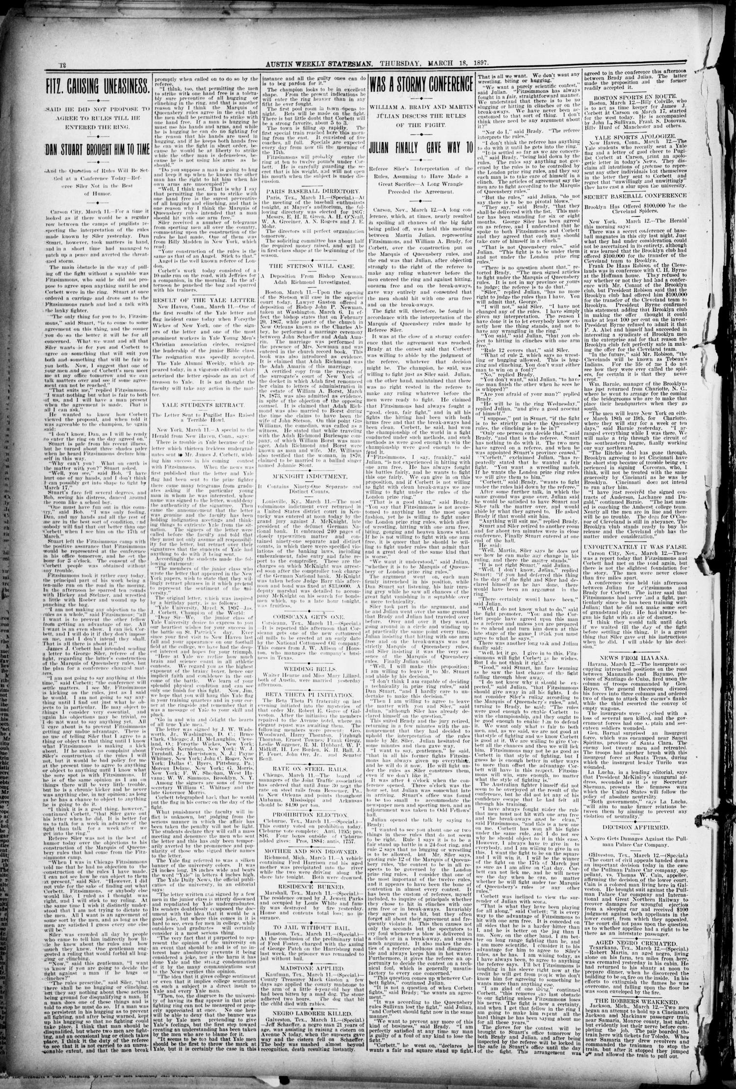 Austin Weekly Statesman. (Austin, Tex.), Vol. 26, Ed. 1 Thursday, March 18, 1897
                                                
                                                    [Sequence #]: 12 of 12
                                                