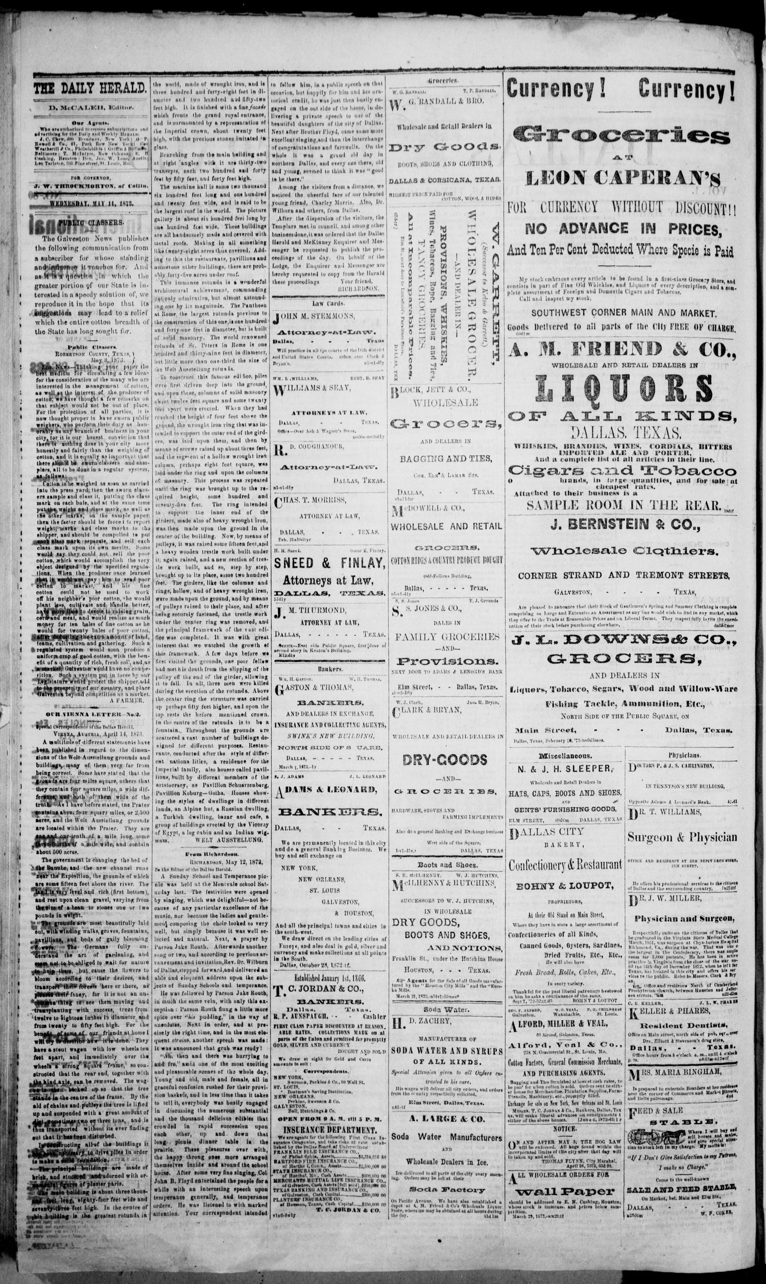 Dallas Daily Herald (Dallas, Tex.), Vol. 1, No. 80, Ed. 1 Wednesday, May 14, 1873
                                                
                                                    [Sequence #]: 2 of 4
                                                