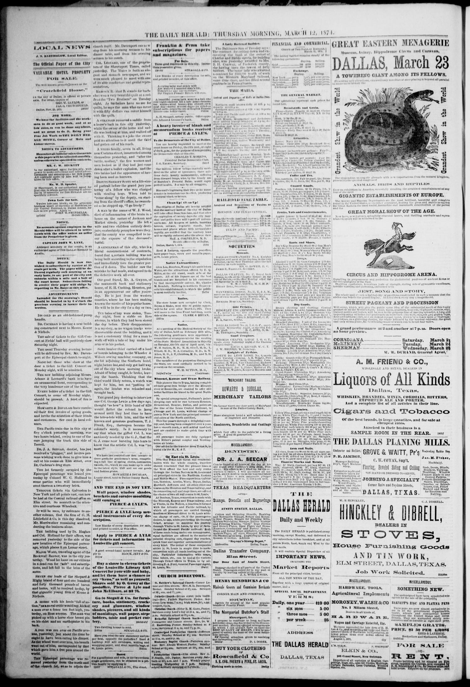 The Dallas Daily Herald. (Dallas, Tex.), Vol. 2, No. 26, Ed. 1 Thursday, March 12, 1874
                                                
                                                    [Sequence #]: 4 of 4
                                                