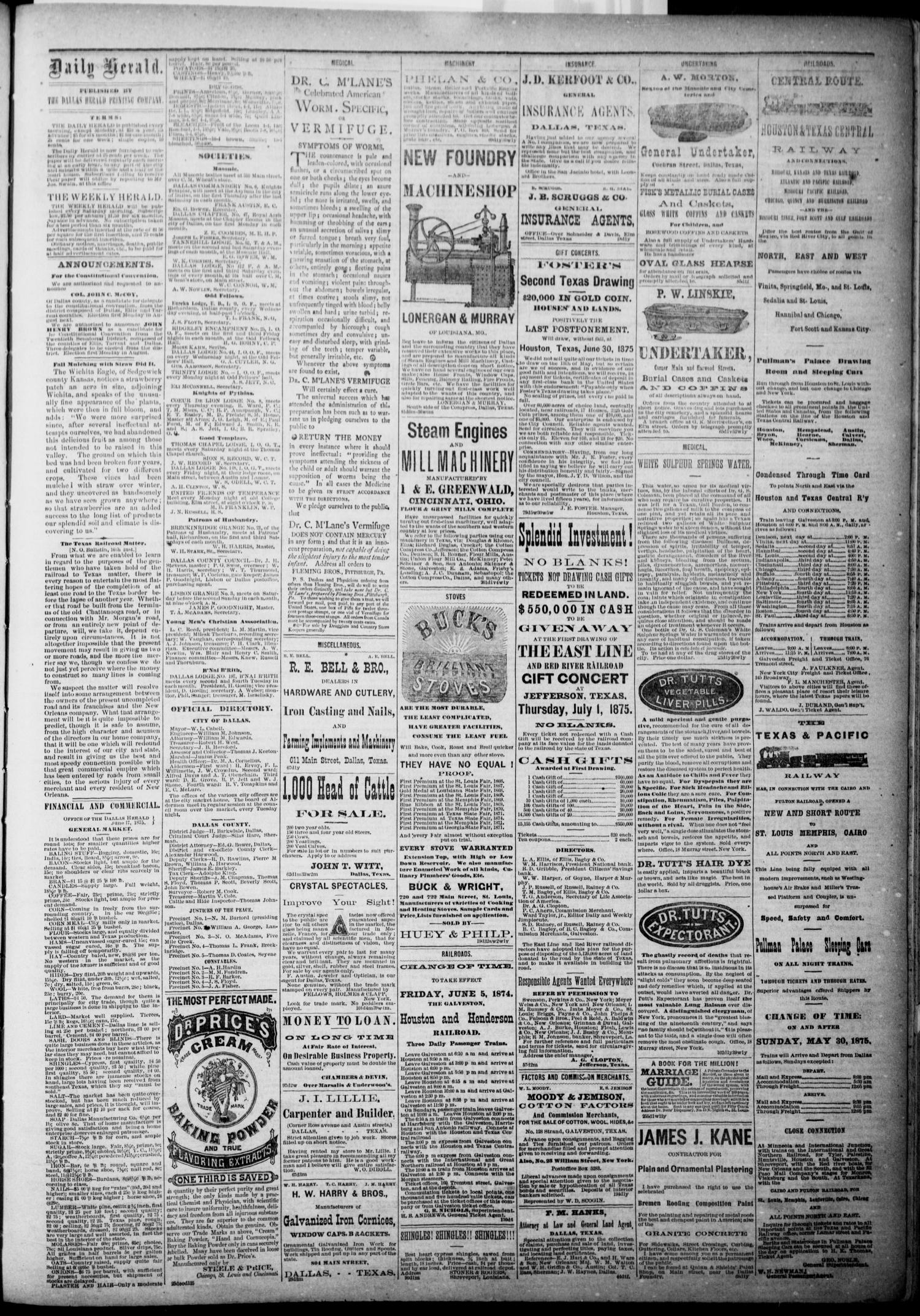 The Dallas Daily Herald. (Dallas, Tex.), Vol. 3, No. 111, Ed. 1 Tuesday, June 22, 1875
                                                
                                                    [Sequence #]: 3 of 4
                                                