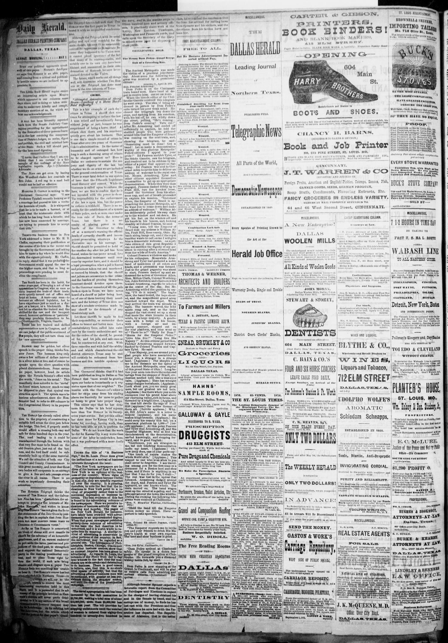 The Dallas Daily Herald. (Dallas, Tex.), Vol. 4, No. 75, Ed. 1 Sunday, May 7, 1876
                                                
                                                    [Sequence #]: 2 of 4
                                                