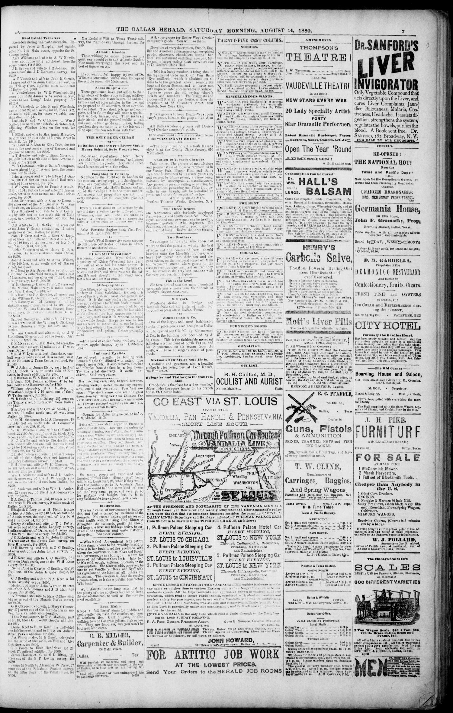 The Dallas Daily Herald. (Dallas, Tex.), Vol. 27, No. 230, Ed. 1 Saturday, August 14, 1880
                                                
                                                    [Sequence #]: 7 of 8
                                                