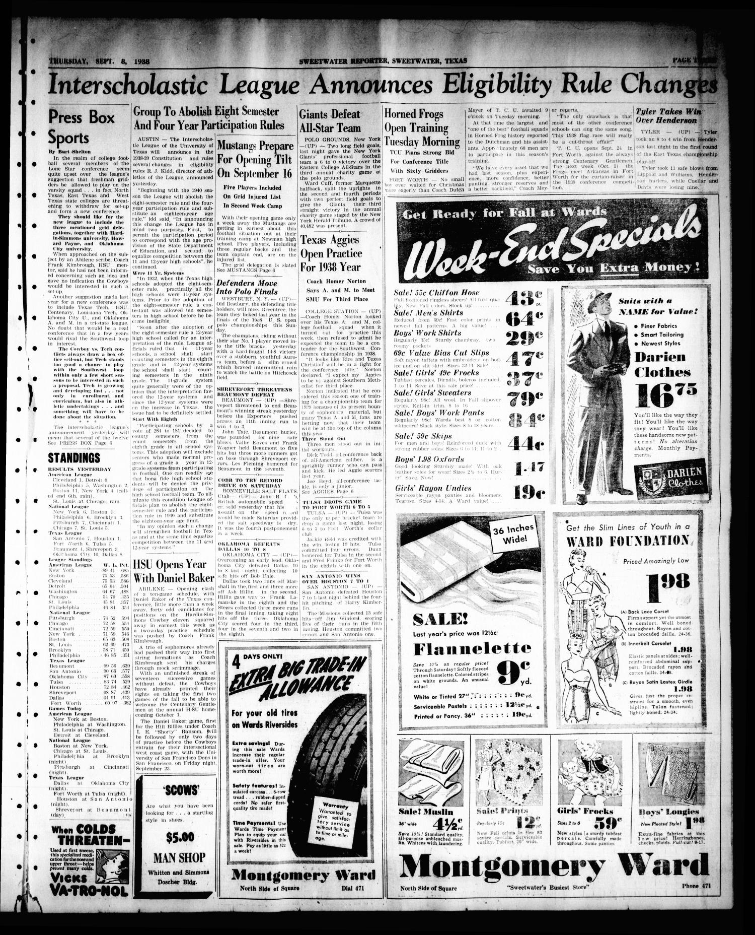 Sweetwater Reporter (Sweetwater, Tex.), Vol. 41, No. 131, Ed. 1 Thursday, September 8, 1938
                                                
                                                    [Sequence #]: 3 of 8
                                                