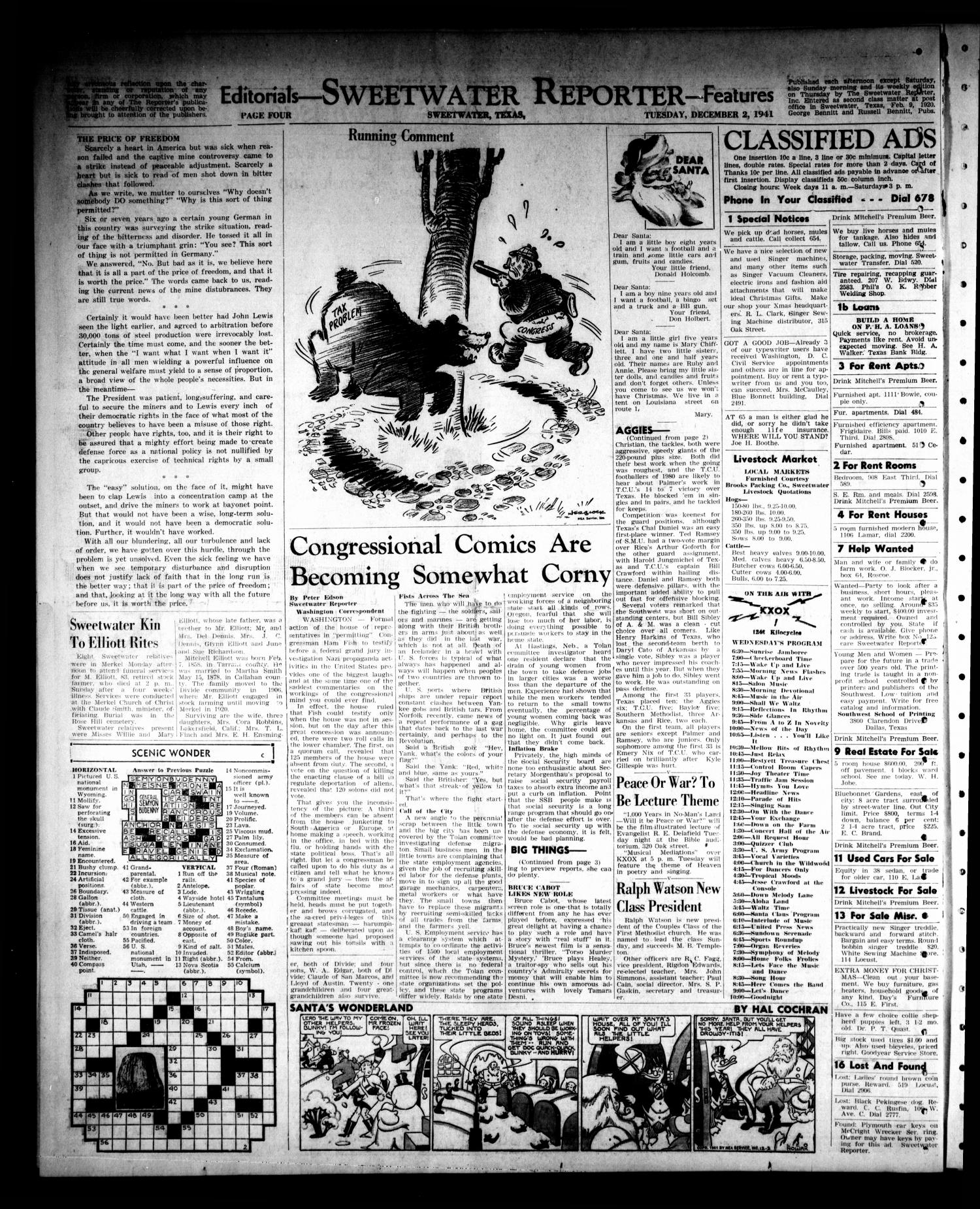 Sweetwater Reporter (Sweetwater, Tex.), Vol. 45, No. 165, Ed. 1 Tuesday, December 2, 1941
                                                
                                                    [Sequence #]: 4 of 6
                                                