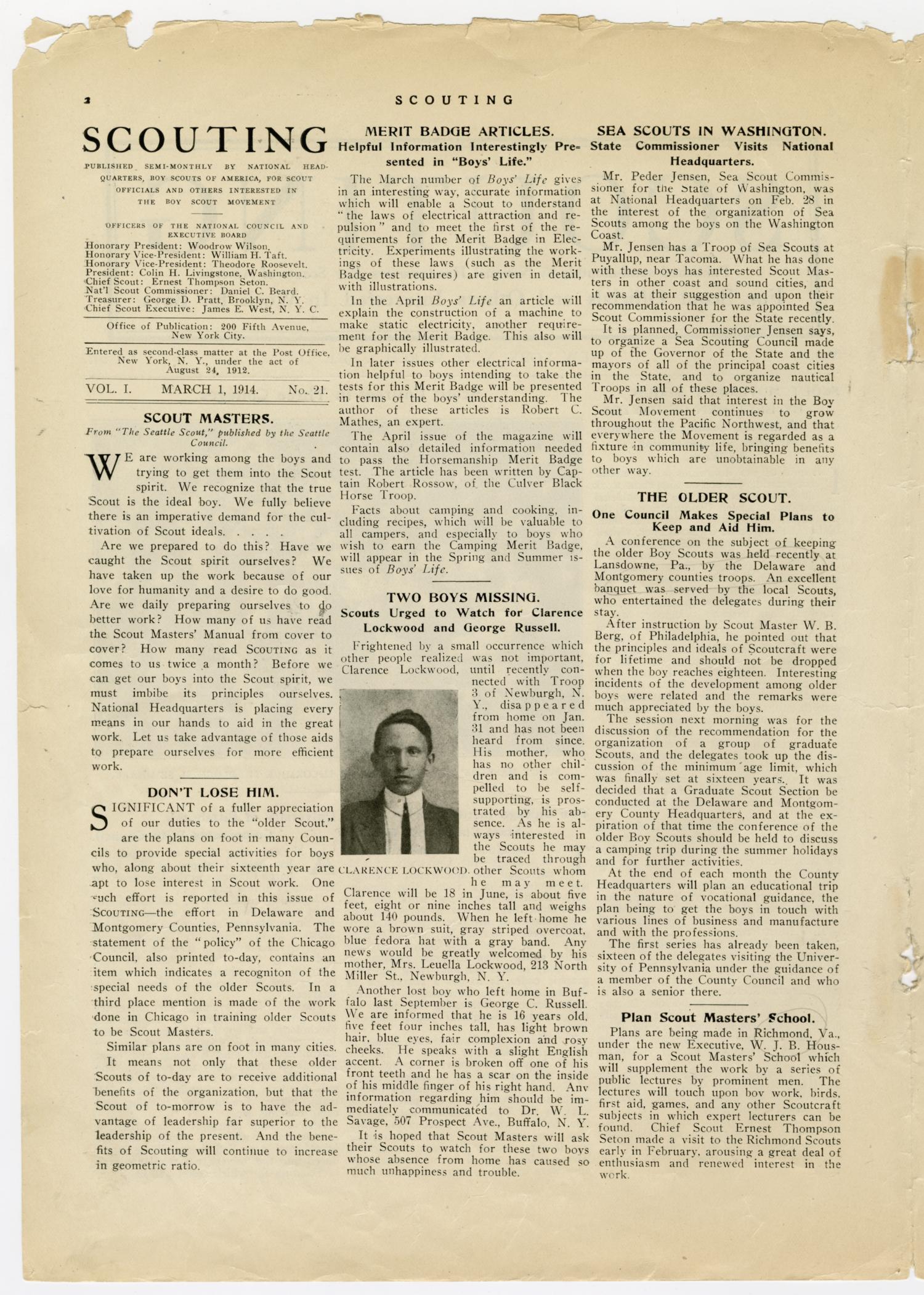 Scouting, Volume 1, Number 21, March 1, 1914
                                                
                                                    2
                                                