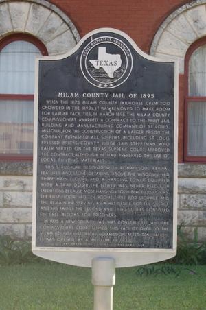 Primary view of object titled 'Historic plaque, Milam County Jail of 1895'.