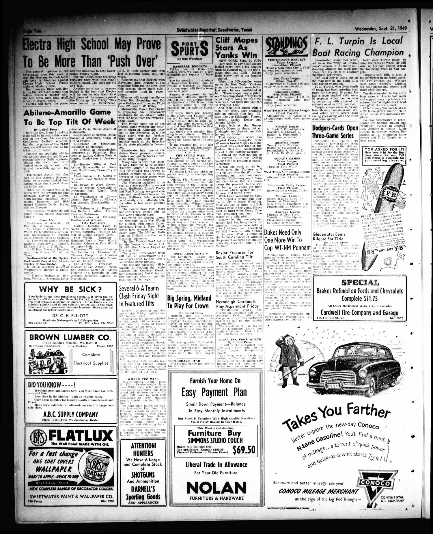 Sweetwater Reporter (Sweetwater, Tex.), Vol. 52, No. 224, Ed. 1 Wednesday, September 21, 1949
                                                
                                                    [Sequence #]: 2 of 8
                                                