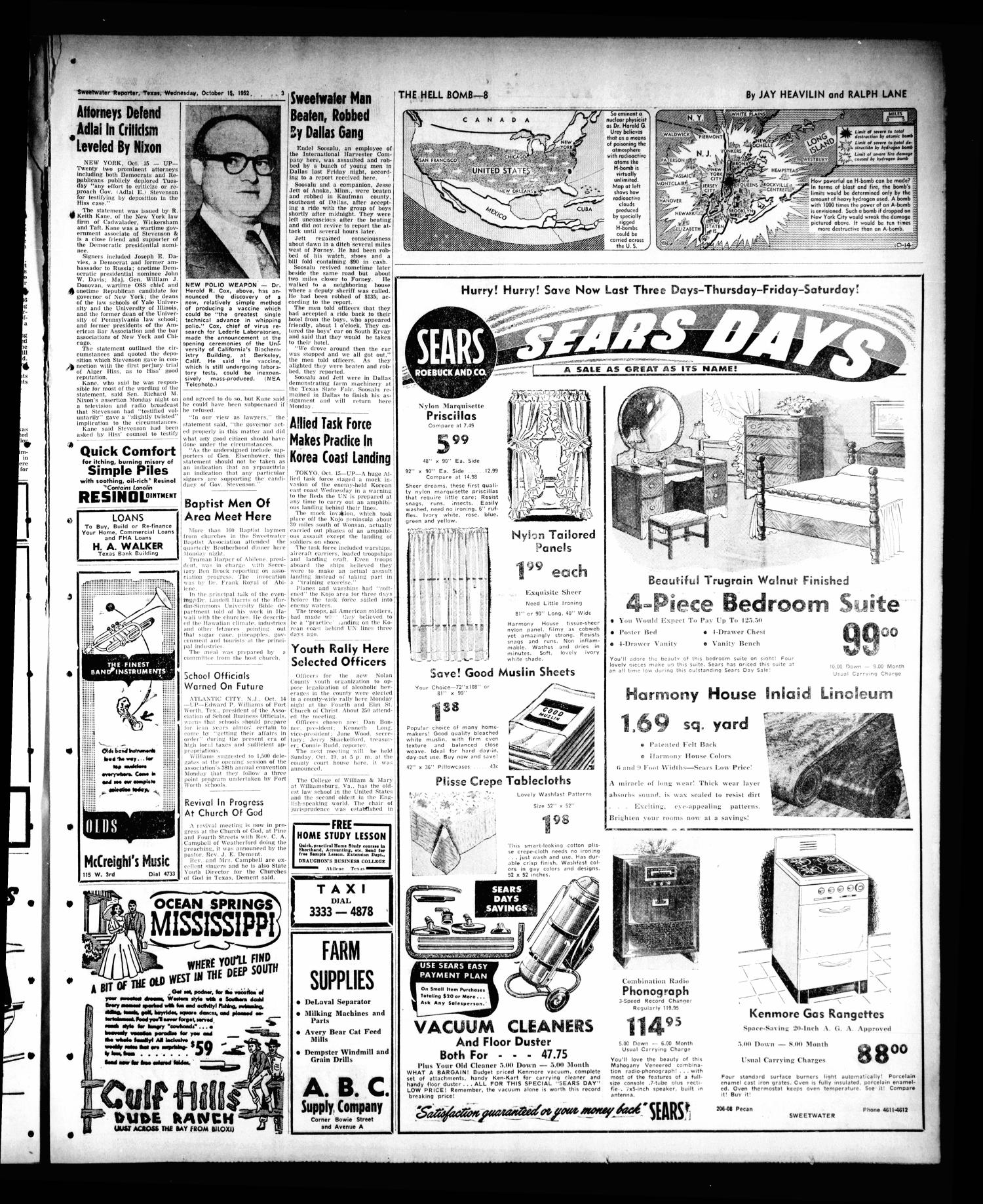 Sweetwater Reporter (Sweetwater, Tex.), Vol. 55, No. 245, Ed. 1 Wednesday, October 15, 1952
                                                
                                                    [Sequence #]: 3 of 8
                                                