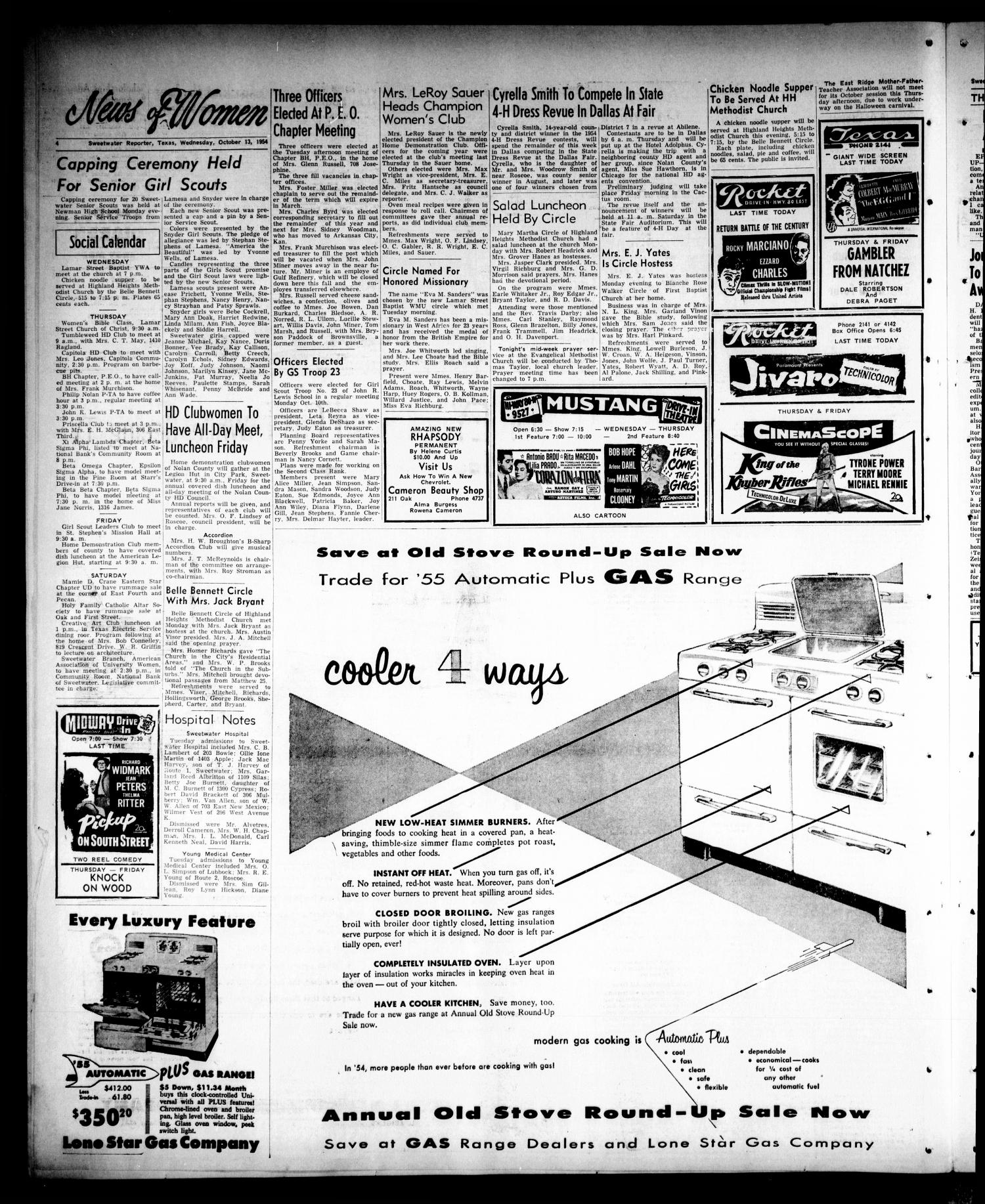 Sweetwater Reporter (Sweetwater, Tex.), Vol. 57, No. 240, Ed. 1 Wednesday, October 13, 1954
                                                
                                                    [Sequence #]: 4 of 8
                                                