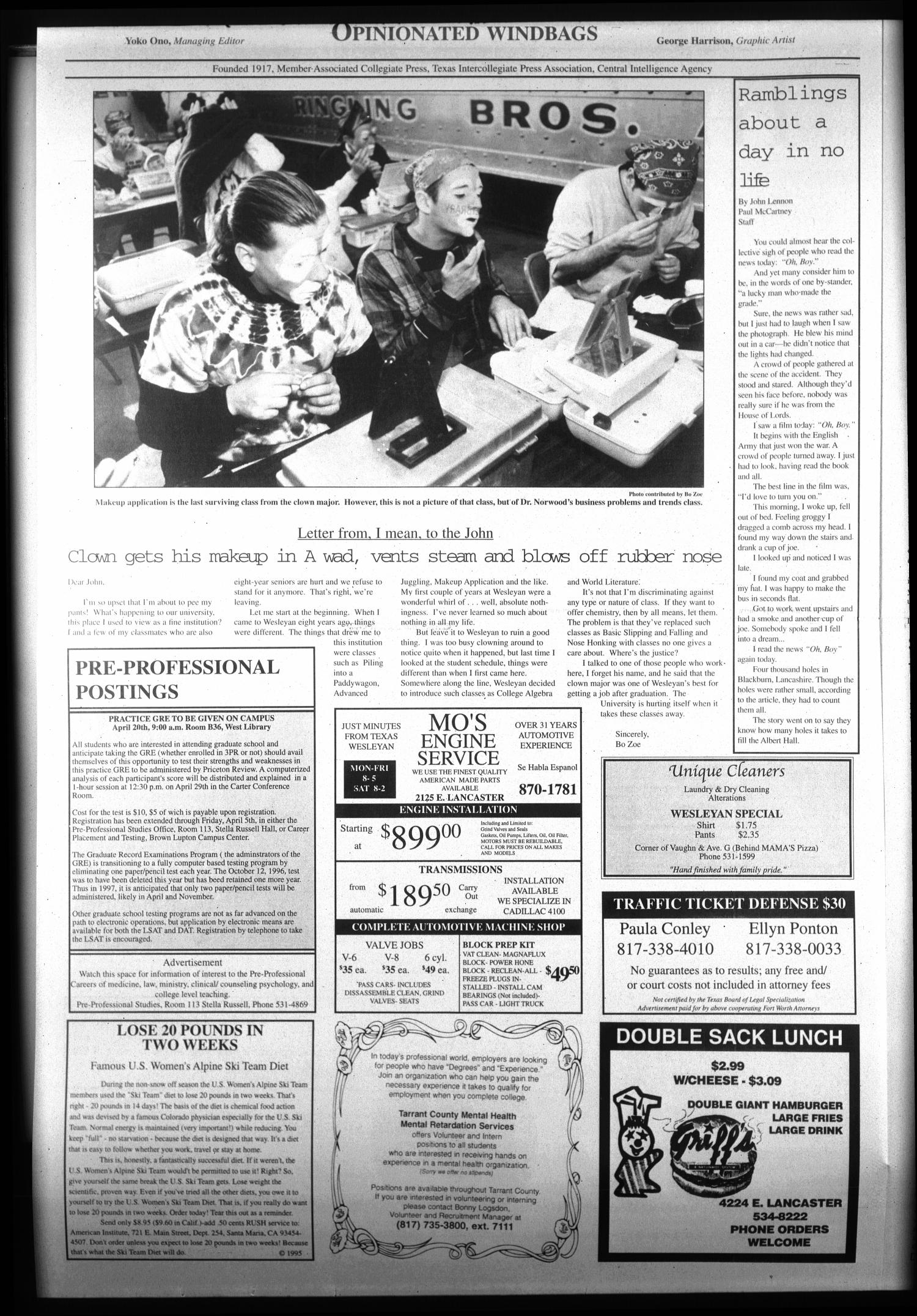 The Rambler (Fort Worth, Tex.), Ed. 1 Wednesday, April 3, 1996
                                                
                                                    [Sequence #]: 2 of 4
                                                