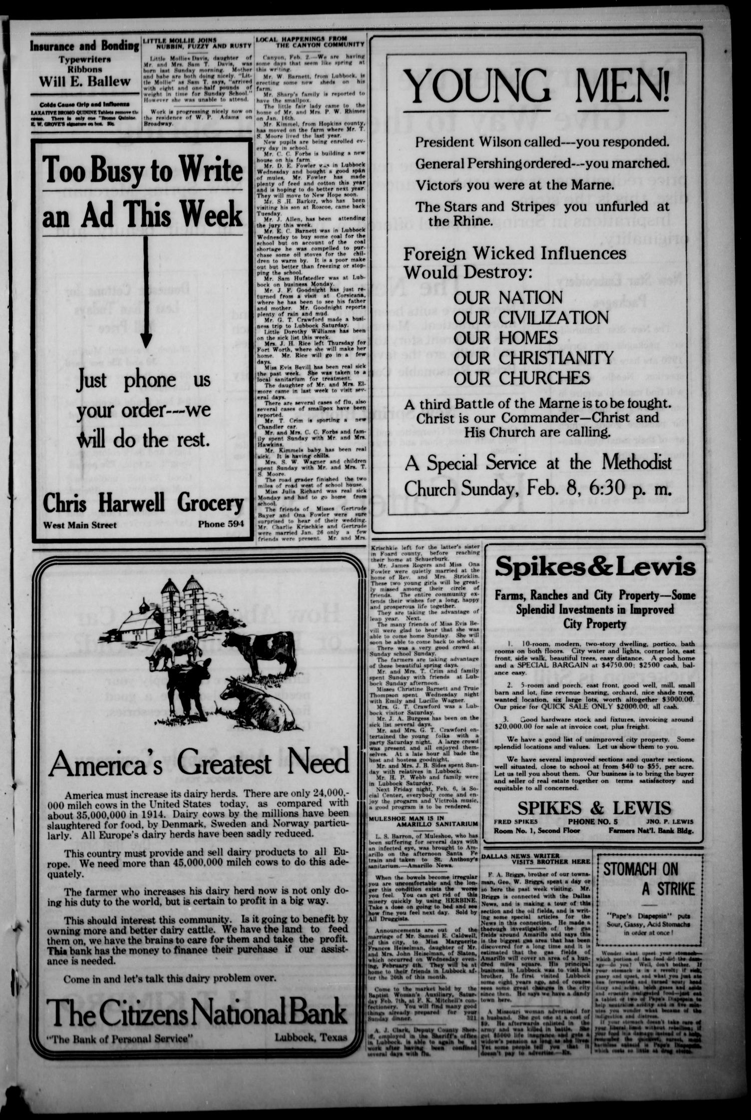 The Lubbock Avalanche. (Lubbock, Texas), Vol. 20, No. 32, Ed. 1 Thursday, February 5, 1920
                                                
                                                    [Sequence #]: 7 of 20
                                                
