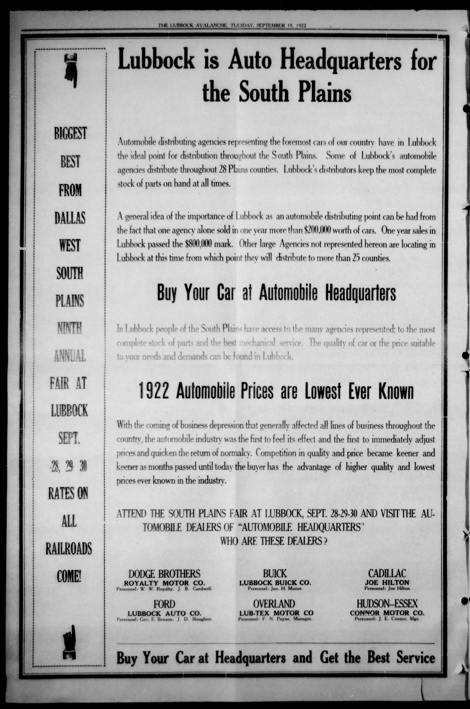 The Lubbock Avalanche. (Lubbock, Texas), Vol. 23, No. 59, Ed. 1 Tuesday, September 19, 1922
                                                
                                                    [Sequence #]: 2 of 12
                                                