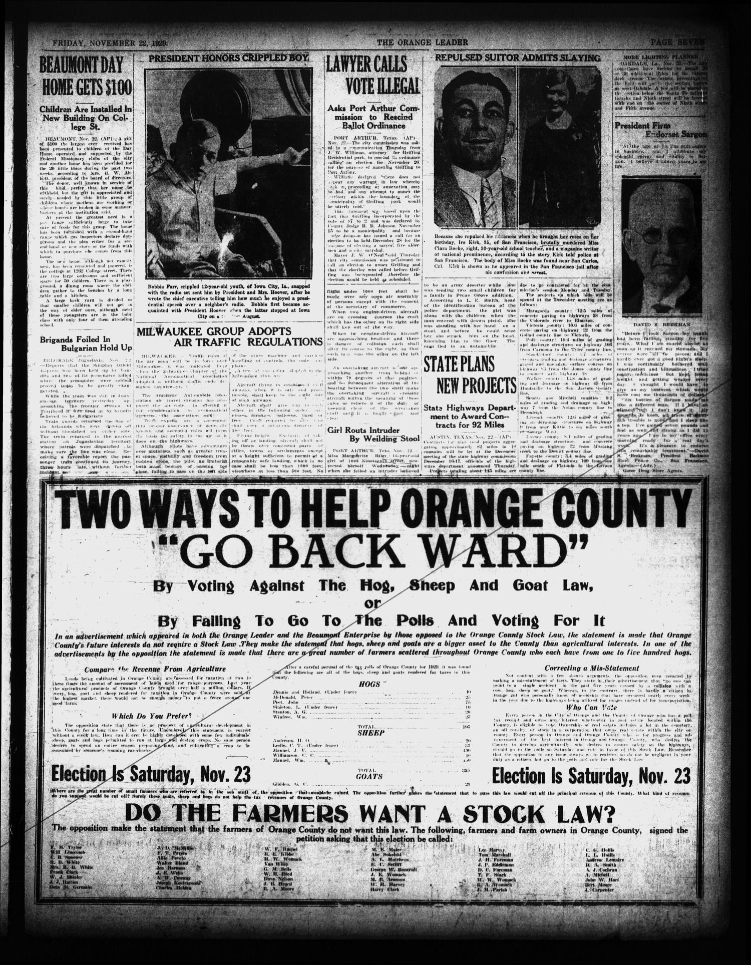 The Orange Leader (Orange, Tex.), Vol. 16, No. 106, Ed. 1 Friday, November 22, 1929
                                                
                                                    [Sequence #]: 7 of 8
                                                