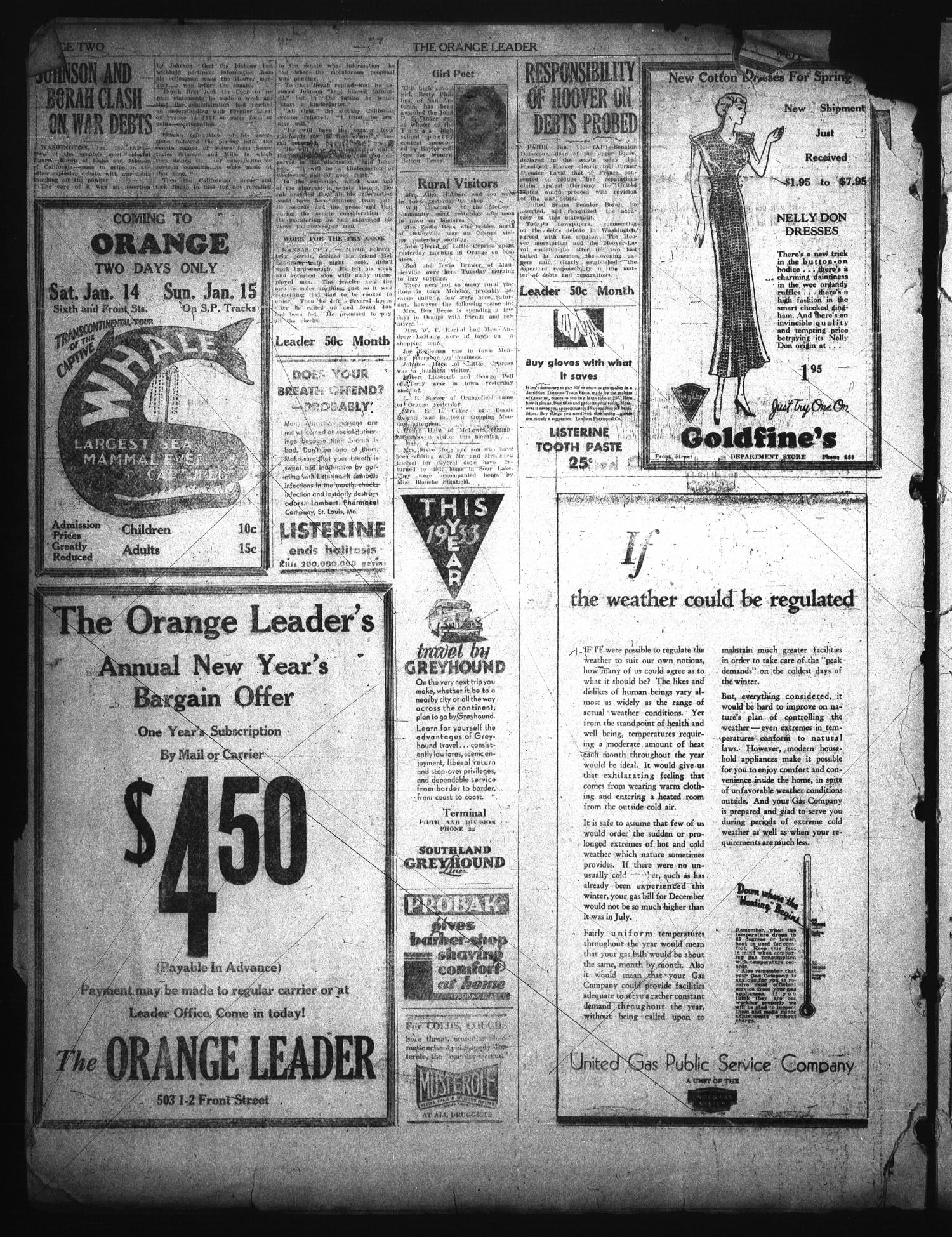 The Orange Leader (Orange, Tex.), Vol. 20, No. 9, Ed. 1 Wednesday, January 11, 1933
                                                
                                                    [Sequence #]: 2 of 4
                                                