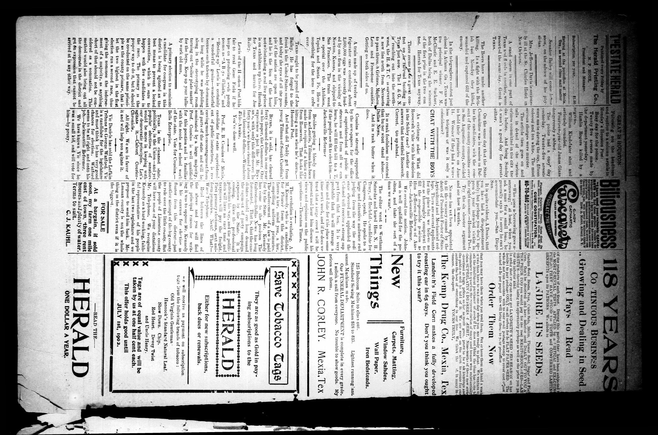 The State Herald (Mexia, Tex.), Vol. 3, No. 10, Ed. 1 Friday, March 7, 1902
                                                
                                                    [Sequence #]: 4 of 8
                                                