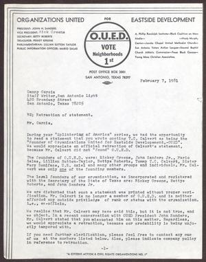 Primary view of object titled '[Letter from OUED to Danny Garcia - February 7, 1981]'.