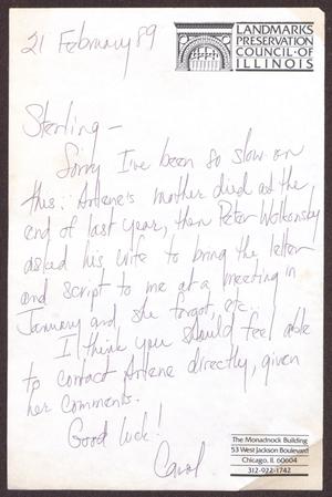 Primary view of object titled '[Letter from Carol to Sterling Houston - February 21, 1989]'.