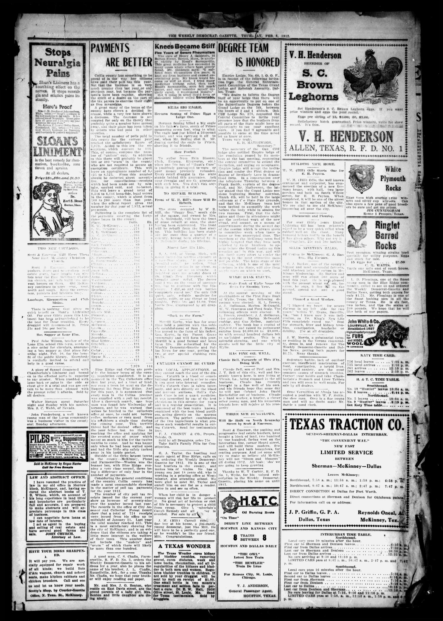The Weekly Democrat-Gazette (McKinney, Tex.), Vol. 29, No. 1, Ed. 1 Thursday, February 8, 1912
                                                
                                                    [Sequence #]: 3 of 16
                                                