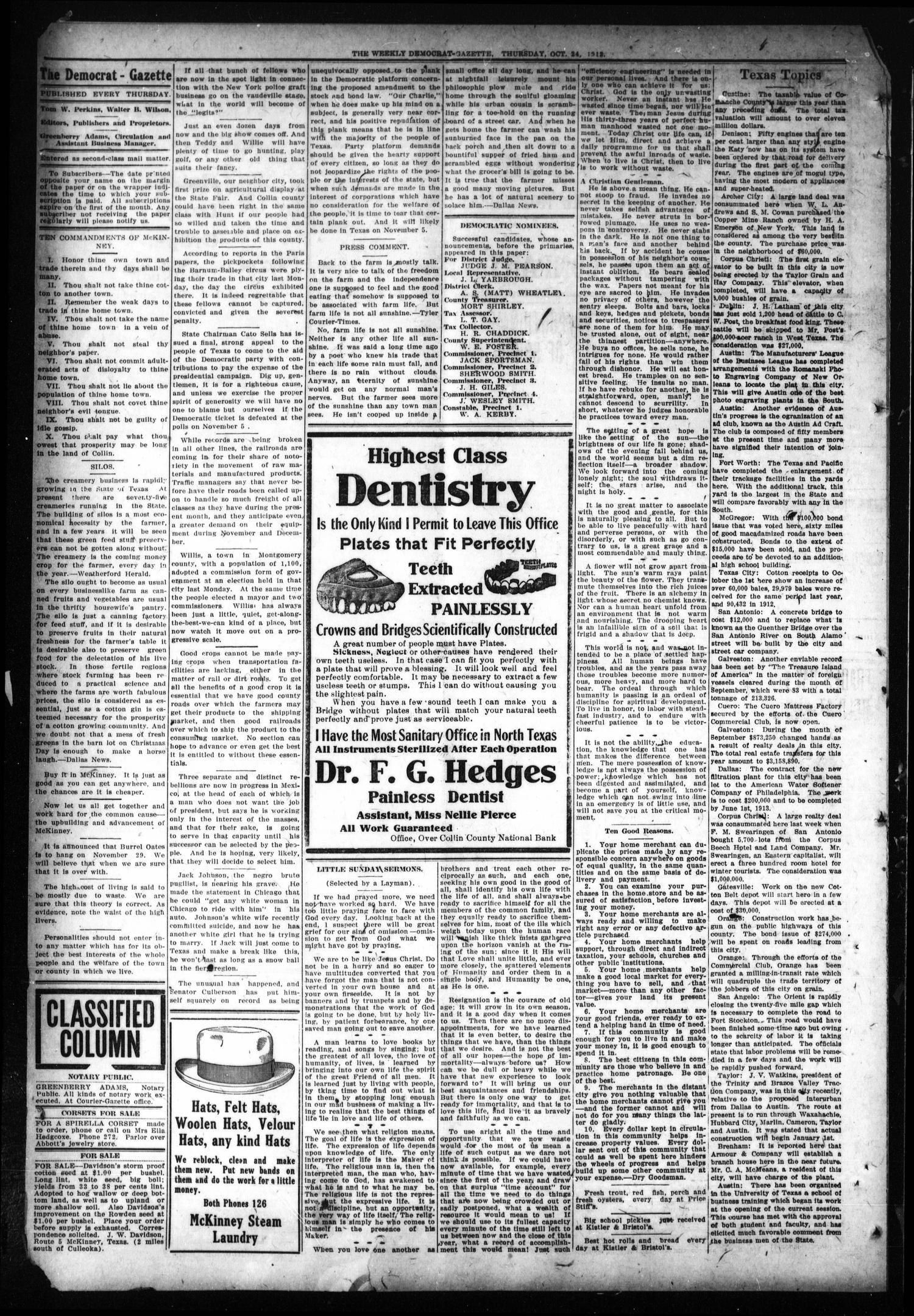 The Weekly Democrat-Gazette (McKinney, Tex.), Vol. 30, No. 38, Ed. 1 Thursday, October 24, 1912
                                                
                                                    [Sequence #]: 4 of 16
                                                