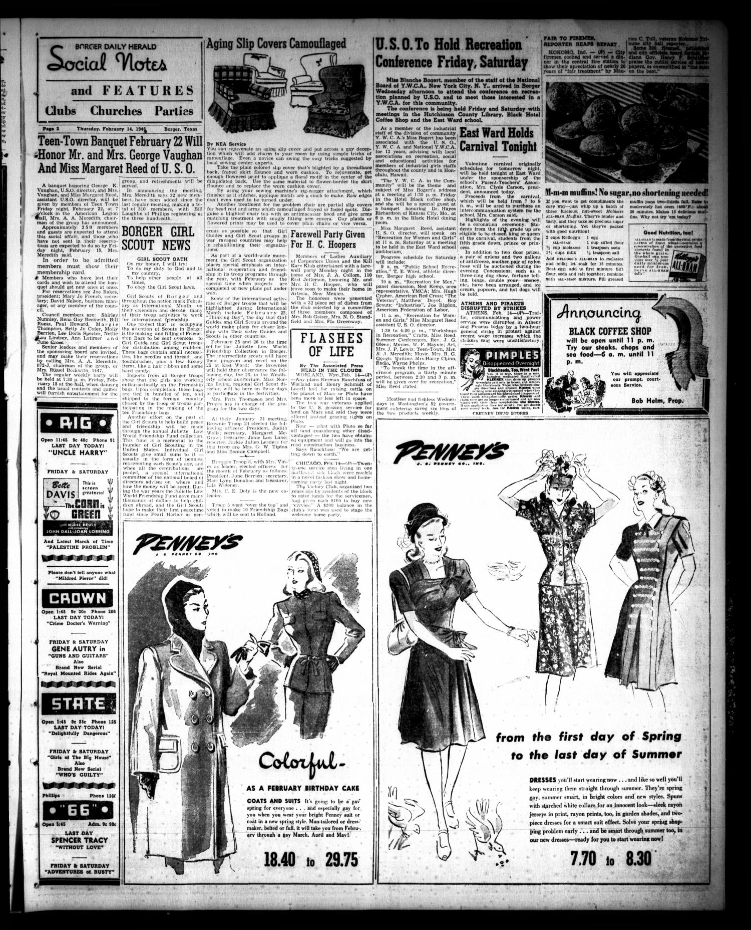 Borger Daily Herald (Borger, Tex.), Vol. 20, No. 70, Ed. 1 Thursday, February 14, 1946
                                                
                                                    [Sequence #]: 3 of 10
                                                